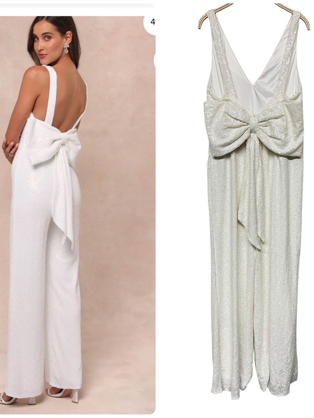 New Lulus Feeling Sparkly White Sequin Bow Wide-Leg Jumpsuit XXL